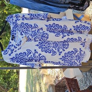 Blue and White Patterned Women's Top